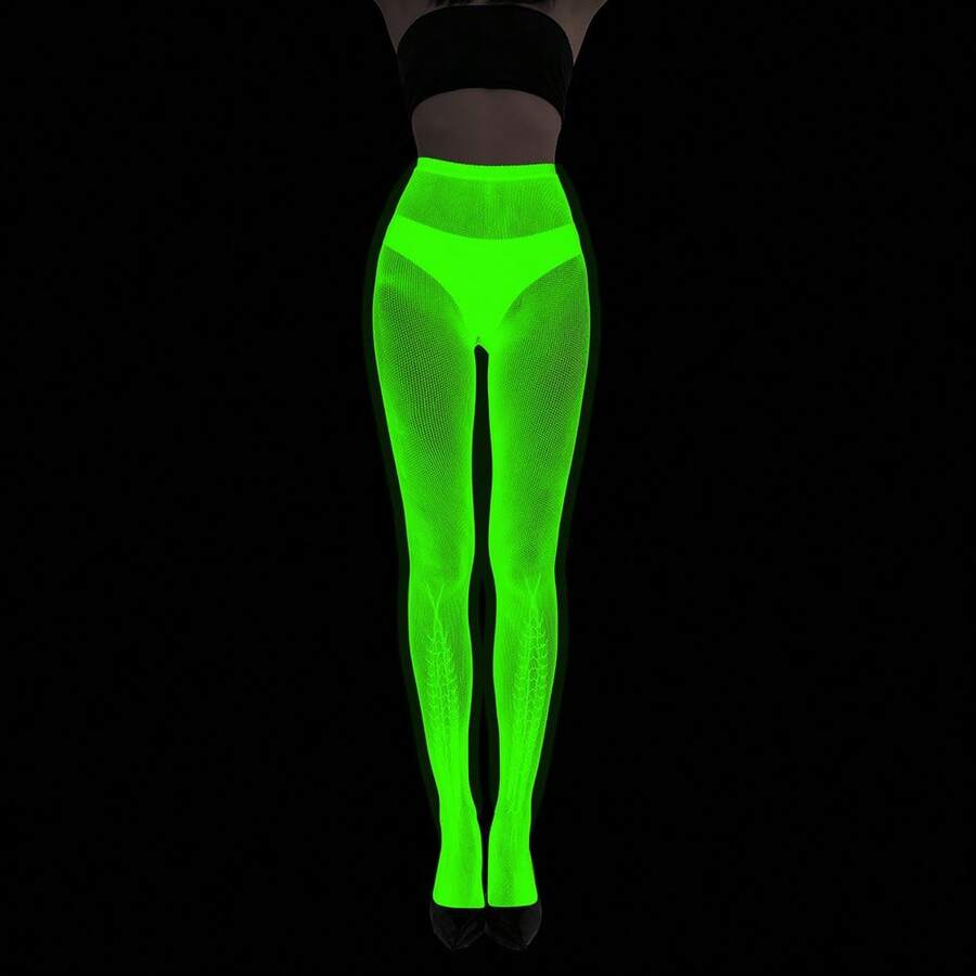 Fluorescent Pantyhose, Luminous Fishnet Stockings, Green Light Sexy Tattoo Lace, Jacquard Lace Hollow Stockings - Màu huỳnh quang 26 - Xem 1