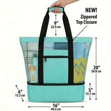 This Dual-Purpose Mesh Beach Tote Bag Features A Cooler Compartment, A Spacious Shoulder Bag, And Is Suitable For Both Men And Women. It Offers Convenient Storage And Is Perfect For Beach Outings, Camping, Hiking, Picnics, And Outdoor Adventures. - 綠色 - 查看 6
