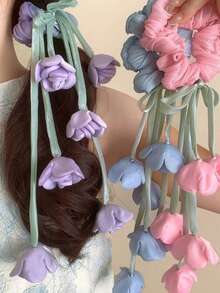 飘逸铃兰丝带发圈，温柔侧马尾发圈，甜美发髻发绳，适合可爱女孩 - 彩色 - 查看 2