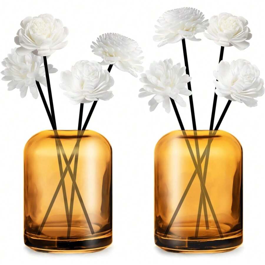 Pack 2 Difusores Aromáticos con Varillas Perfumadas 200ml,Botella difusora de Vidrio Recargable Vacía y 8 Varillas Ambientador,Recipiente de Fragancia para el Hogar Baño Decorativos (Marrón) VXEA - gris - Ver 1