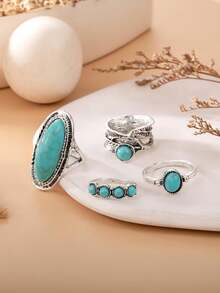 两枚可调节波西米亚风绿松石戒指，适合女性度假佩戴 - 閃電款 - 查看 7