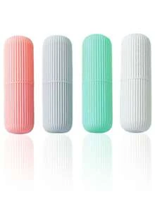 1pc Vertical Striped Travel Toothbrush Holder Cup, Portable Toothbrush Cup With Lid, Suitable For Travel, Camping, Business Trip And School, Multi-Purpose Toothbrush And Toothpaste Set, Rinse Cup Toothbrush Cup Toothbrush Holder Set With Toothbrush And Toothpaste, Home Bathroom Decor, Back To School Supplies - Multicolor - View 3