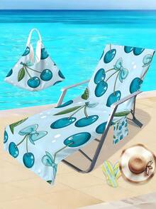 浅蓝色樱桃图案沙滩椅套巾单件装 - 现代风格涤纶面料泳池躺椅套，带便捷口袋 - 轻便速干毛巾，游泳、露营、野餐必备 - 彩色 - 查看 9