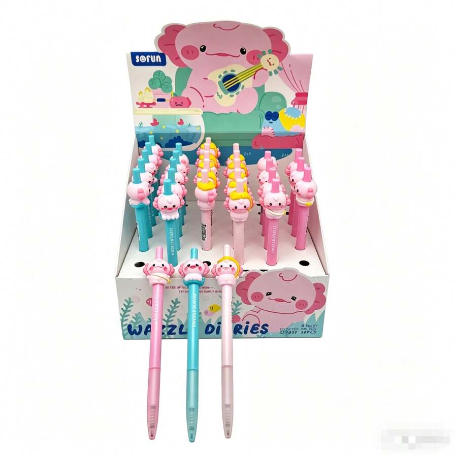 1pc Cartoon Hexagon Dinosaur Neutral Pen, Cute Animal, Mexican Axolotl Lotus Salamander Retractable Ballpoint Pen (Random Style) - Multicolor - View 1