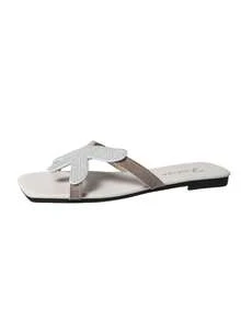 2026 New Flat Slide Sandals/Solid Color, Flat Design, Exquisite Pearl & Starfish Decor On Upper, Slip-On Style, Easy To Wear & Clean, Elegant & Refined, Fashion Versatile, Suitable For Daily Wear, Shopping, Dating, Vacation, Travel - Beige - View 9