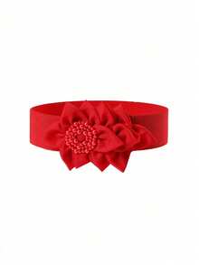 Women's Red Floral Elastic Waist Belt, Suitable For Formal Cocktail Parties And Everyday Decoration - Red - View 6