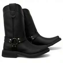 BOTA ESTILO CHOOPER VAQUERA CON ARGOLLAS EN PIEL RODEO CABALLERO MOTOCICLETA CON SUELA ANTI DERRAPE DE HULE - Negro - Ver 6