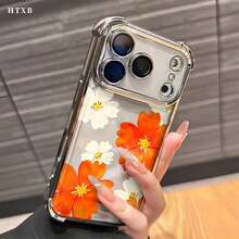 オレンジフラワー  17 16 15 14 13 12 Pro XS Plus Max対応 四隅電気メッキエアバッグ耐衝撃性スマホケース スタイリッシュでなデザイン 複数の色が利用可能 クラシックな保護するカバー - ブラック - チェックする 6