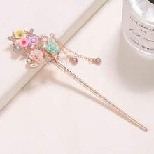 Vintage Flower Tassel Hairpin For Women, Rose Gold Rhinestone Pearl Hair Stick, Elegant Half-Up Bun Hair Accessory For Party Wedding, Chinese Style Hair Pin,Festival,Birthday - Multicolor - View 4