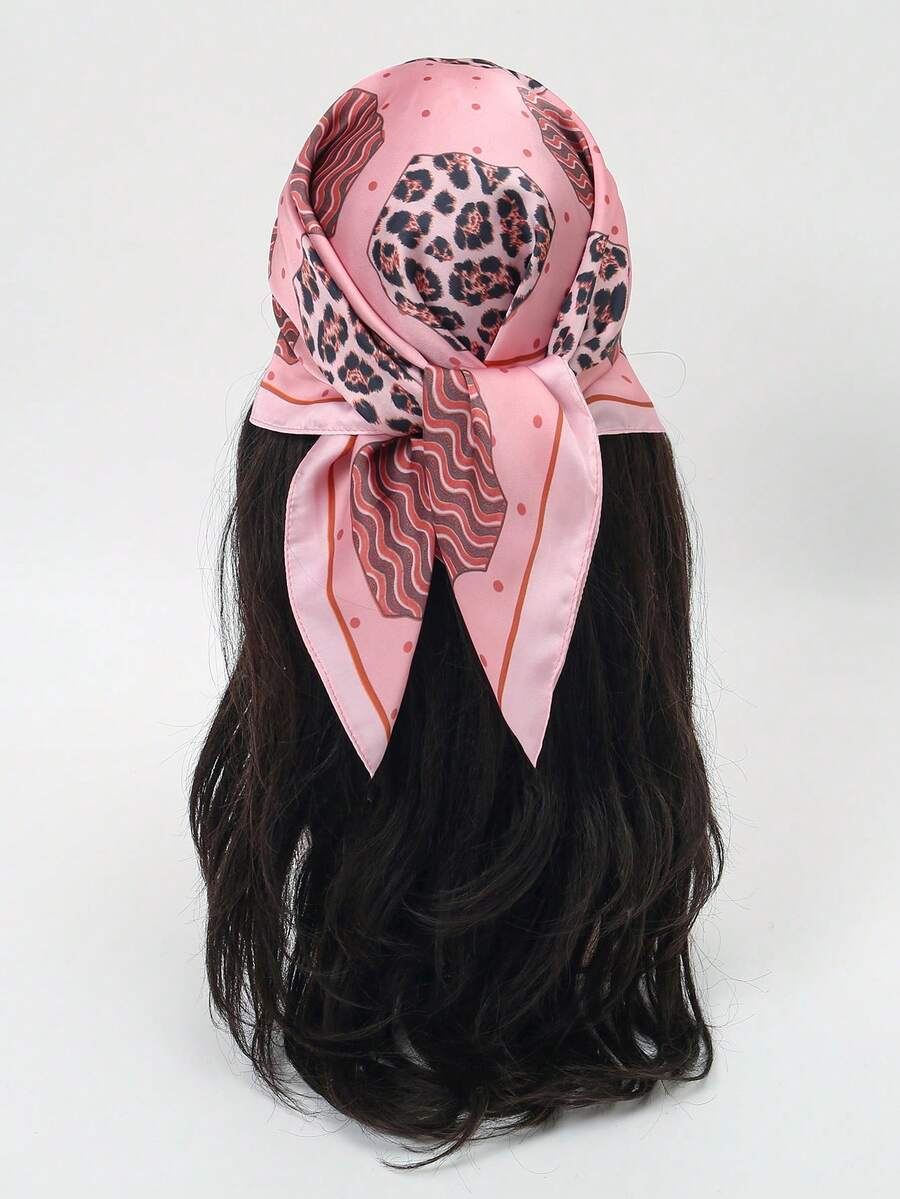 1 chiếc khăn bandana lụa cao cấp, thanh lịch dành cho nữ, họa tiết chấm bi và da báo, kích thước 70*70cm, phụ kiện mùa xuân. - Nhiều màu - Xem 1