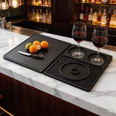 Thảm lót quầy bar, phụ kiện quầy bar tại nhà, thảm cocktail silicon đa năng 4 trong 1 kèm thớt dùng cho pha chế, kích thước 18.1" x 11.8" thích hợp cho quầy bar, cắm trại ngoài trời, thảm lót quầy bar tại nhà.