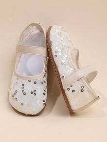 1 Pair 2026 Girls' Lace Flower Pearl Decor Luxury Dreamy Design Shoes, Suitable For Birthday Party, Stage Performance, Flower Girl, Holiday Travel, Celebration Events, Soft Flat Mary Jane Princess Shoes - White - View 2