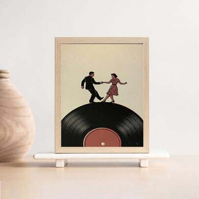 Tranh treo tường hình đĩa vinyl cổ điển, hình cặp đôi đang khiêu vũ trên vải canvas, trang trí thẩm mỹ cho phòng khách/phòng ngủ/phòng học/phòng nghe nhạc, quà tặng cho người yêu nghệ thuật, không khung.