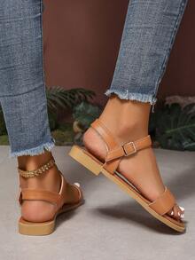 Women's Solid Color Flat Sandals For Daily Wear - Brown - View 4