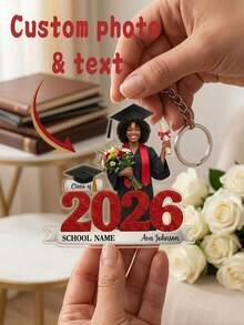 1pc Customizable Graduation Acrylic Keychain,Custom Photo & Text Graduation Keychain Acrylic Grad Keepsake,Graduation Keychain Class Of 2026 Graduation Gift For Her/Him - Multicolor - View 1