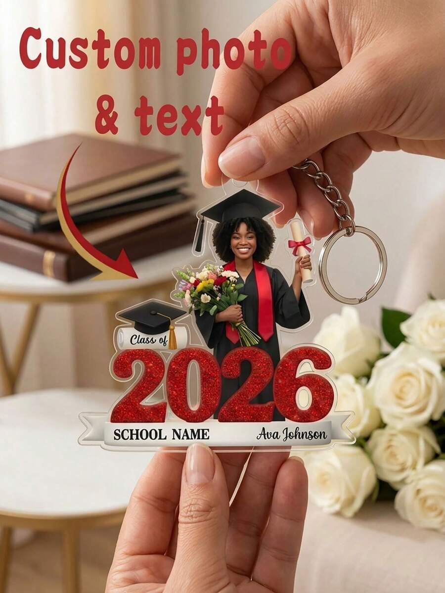 1pc Customizable Graduation Acrylic Keychain,Custom Photo & Text Graduation Keychain Acrylic Grad Keepsake,Graduation Keychain Class Of 2026 Graduation Gift For Her/Him - Multicolor - View 1
