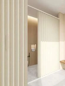 1pc Khaki Foldable Shower Curtain - Waterproof And Dustproof, Multipurpose Bathroom Divider And Cabinet Cover, Linen-Like Fabric With Hooks - Door Curtain - View 5