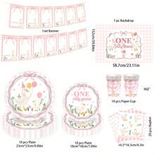 1 Set Pink Gosling Theme 1st Birthday Party Decorations, Including Birthday Banner And Tableware Set - Style 1 - View 2