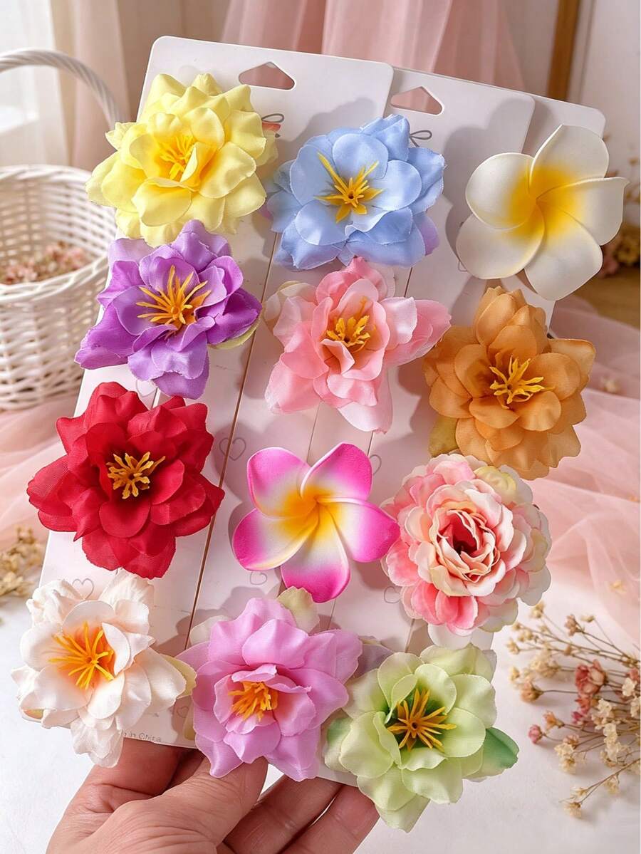 6 piezas Pasadores de pelo con flores de colores aleatorios, accesorios de moda decorativos para el cabello, pasadores de uso diario versátiles