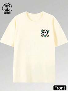 Retro American Sports Duck Logo Graphic T-Shirt For Men, Round Neck Classic Soft Comfortable Unisex Casual Tee, Micro-Elastic Summer Fabric, Graphic - 杏色 - 查看 2