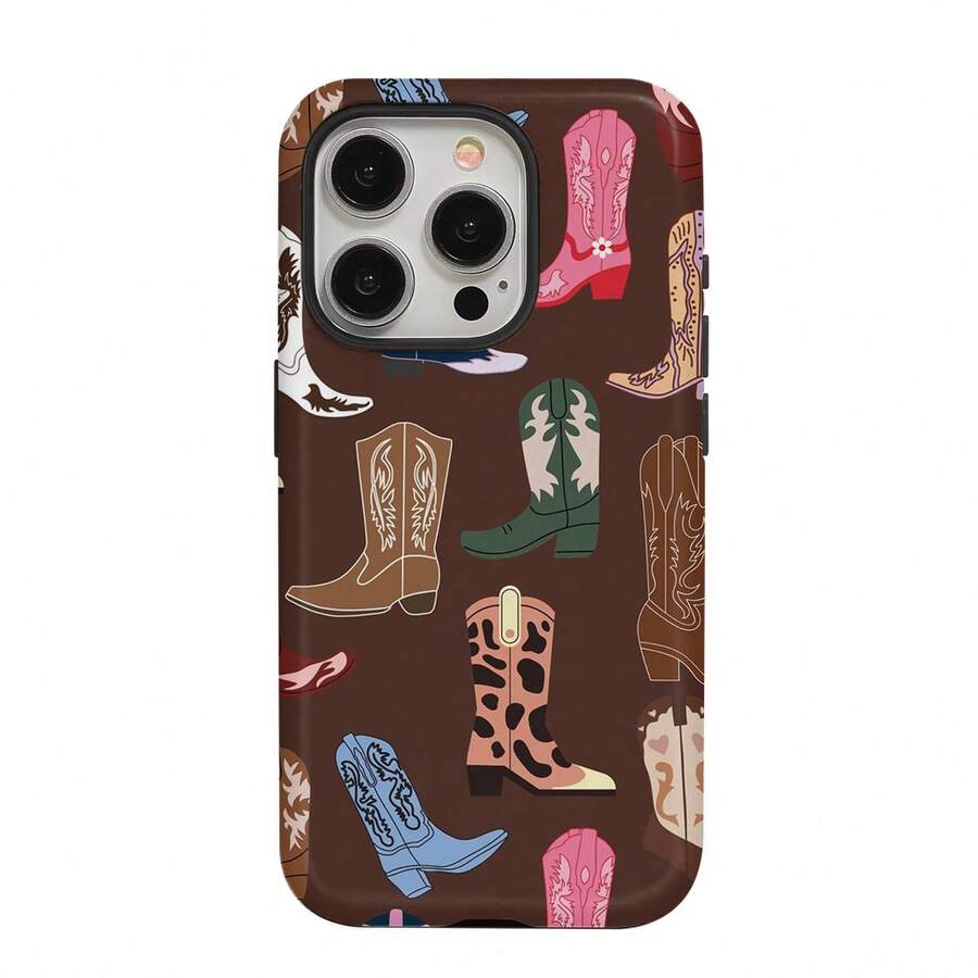 Denim Boot Pattern Phone Cases For IPhone 17, 17 Pro, 16 Pro Max, 16, 15, 13, 14 And 11, Fashionable Design, Lightweight Material, Durable Phone Cases, Stylish Protective Covers, IP - Multicolor 1 - View 1