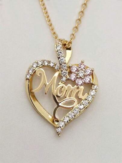 1 chiếc dây chuyền mặt dây chuyền hình trái tim đính đá Cubic Zirconia thanh lịch, phù hợp cho nữ, là món quà tuyệt vời cho Ngày của Mẹ hoặc quà tặng kỷ niệm.