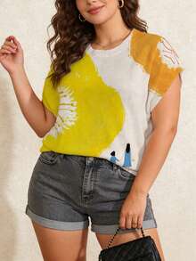 Plus Size Women Knit Sweater, Round Neck Sleeveless Vest, Summer Fitted Style, Floral Print Pattern, Suitable For Beach Holiday - Multicolor - View 3