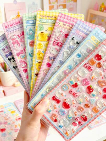 Bộ sticker 3D Kawaii – Hình dán đáng yêu dành cho bé gái, đồ thủ công DIY, sổ lưu niệm, nhật ký, ốp điện thoại, laptop, trang trí bình nước – Sticker bong bóng dễ thương với nơ, trái tim và kẹo ngọt.