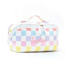 1pc Customizable Large Capacity Portable Travel Toiletry Bag, Makeup Organizer Bag, Personalized Name Letter, Multi-Color Striped, Double Zipper Wide Opening, Skincare Cosmetics Storage, Travel Makeup Bag - Multicolor - View 16
