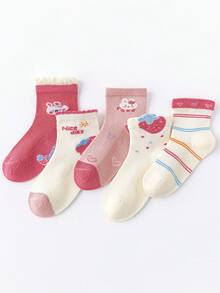 5 Pairs Summer Mesh Kids Socks, Pink Girls Socks, Baby Mid-Calf Socks - Multicolor - View 11