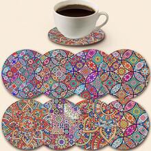 8 miếng lót ly tranh đính đá Mandala | Chất liệu acrylic chịu nhiệt | Chống trơn trượt | Quà Giáng sinh | Không kèm giá đỡ - Nhiều màu - Xem 8