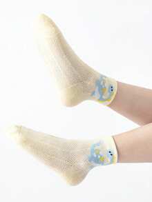 5 Pairs Kids Cartoon Dinosaur Breathable Mesh Sports Socks, Spring/Summer - Multicolor - View 3