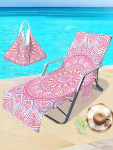 浅粉色曼陀罗图案沙滩椅套巾单件装 - 现代风格涤纶面料泳池躺椅套，带便捷口袋 - 轻便速干毛巾，游泳、露营、野餐必备 - 彩色 - 查看 12