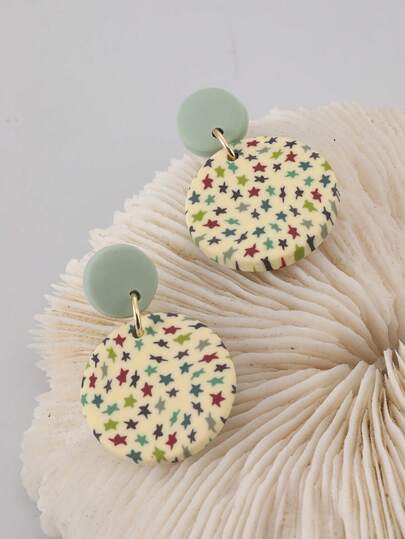 1 Đôi bông tai in hình ngôi sao phong cách retro, kiểu dáng tươi trẻ, dễ thương, phù hợp cho đi làm hàng ngày, tụ họp bạn bè, tiệc sinh nhật, lễ hội âm nhạc, kỳ nghỉ biển, trang phục phong cách Dopamine/Ngọt ngào/Retro, sinh viên hàng ngày, phụ kiện chụp ảnh.