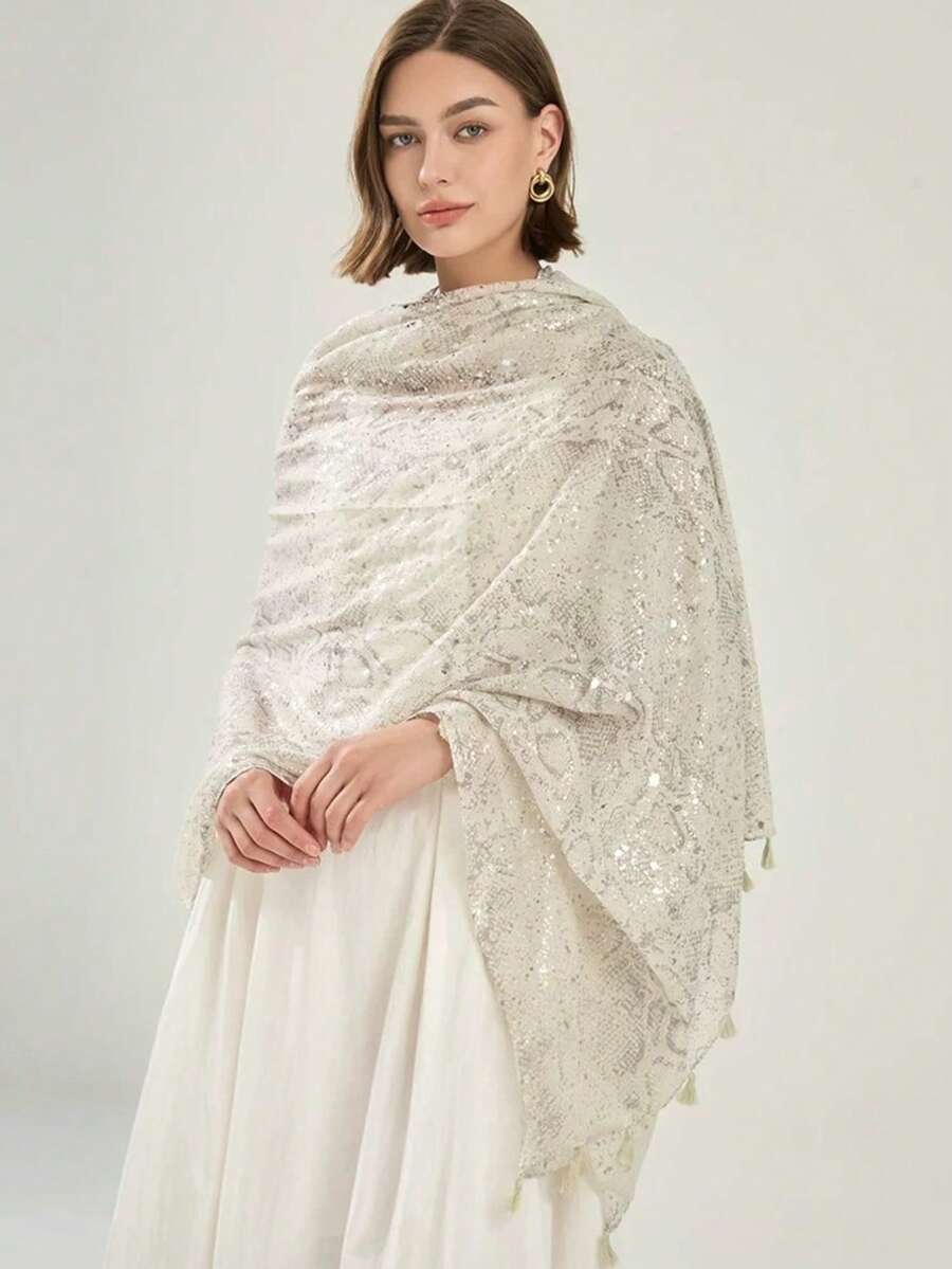 1pc Versatile Scarf, Women's Warm Shawl Wrap Scarf For Spring, Autumn And Winter - Beige - View 1