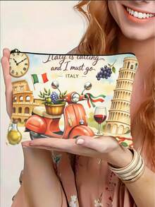 1个意大利澳大利亚旅行印花化妆包，便携式拉链化妆袋，旅行洗漱用品收纳包，送给旅行爱好者的完美礼物 - 彩色 - 查看 5