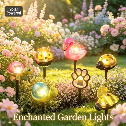 Bộ 6 đèn LED hình bọ rùa, rùa, ong chạy bằng năng lượng mặt trời, dùng trang trí lối đi sân vườn, bãi cỏ, chống thấm nước, dễ lắp đặt, không cần dây dẫn, tạo không gian trang trí cho sân vườn, sân nhà.