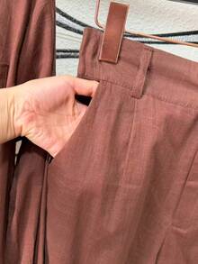 Linen Shirt And Shorts Set (2 Pieces) - Brown With Pockets - View 6