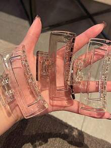 3pcs Minimalist Transparent Rectangle Hair Clips, Decorative Hair Clips, Hair Accessories, School Supplies, Women's Autumn/Winter Hair Accessories, Women's Summer Beach Vacation Outfit Vacay Claw Clips Beach Hair Claws,Travel,Birthday - Multicolor - View 1