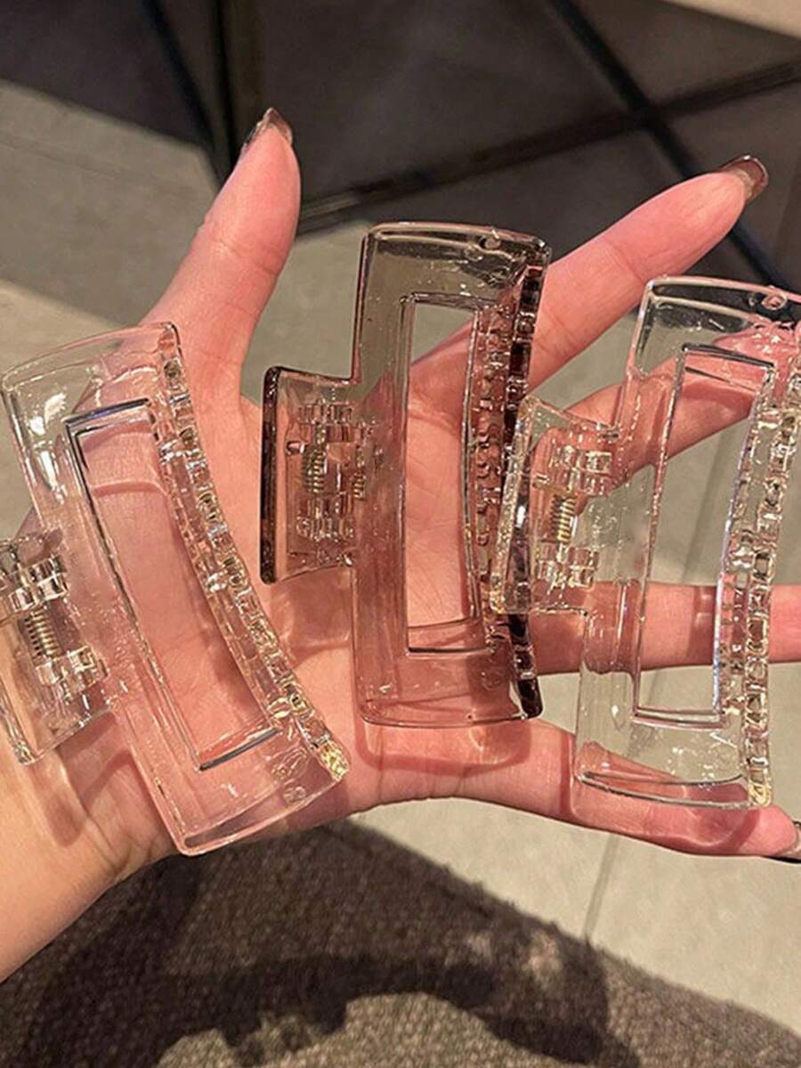 3pcs Minimalist Transparent Rectangle Hair Clips, Decorative Hair Clips, Hair Accessories, School Supplies, Women's Autumn/Winter Hair Accessories, Women's Summer Beach Vacation Outfit Vacay Claw Clips Beach Hair Claws,Travel,Birthday - Multicolor - View 1