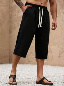 Men's Linen 3/4 Pants, Soft And Comfortable, Suitable For Beach Vacation, Casual Outing, Great Gift For Men - Black - View 7