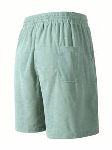 Pantalones cortos de playa de pana con cordón de unicolor, estilo callejero estadounidense, pantalones cortos casuales holgados de remiendo para hombres - verde menta - Ver 5