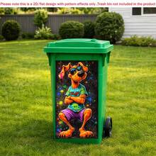 1pc 2D Flat Self-Adhesive Trash Can Sticker,Cool Graffiti Dog Trash Can Sticker Funny Street Art Bin Decal Waterproof Outdoor Garbage Bin Decoration, PVC Material, Easy To Peel And Stick, Flat Art Sticker, Kitchen Storage - A - View 6
