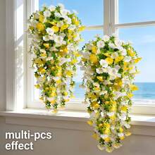 2pcs Artificial Elegant Spring/Summer Bindweed Flowers, Vivid White And Yellow Blooms, Realistic Petals, Maintenance-Free, Plastic Indoor/Outdoor Decor, Suitable For Floral Decoration, Wedding, Graduation, Summer, Mother's Day, Independence Day And Other Holidays - DIY Decoration, Excellent Outdoor Yard Decor - Multicolor - View 9