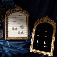 1pc New Vintage Resin Scroll Velvet Jewelry Organizer, Retro Frame Scroll Ring Tray, Necklace Earring Display Stand, Home Decor Art, Holiday Gift, Jewelry Tower, Earring Holder, Jewelry Storage, Classic Jewelry Prop, Vintage Design - Multicolor - View 2