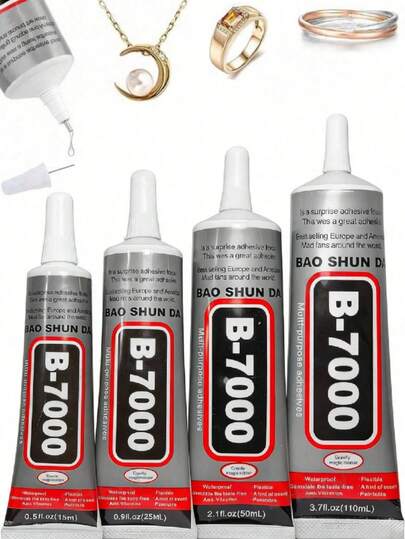 Keo dán pha lê công nghiệp không màu trong suốt B-7000 3.7 Oz, keo nhựa mềm cường độ cao - Keo dán thủ công trong suốt không để lại cặn với đầu kim chính xác, keo lỏng màu trắng bền chắc, 110ml/50ml/25ml/15ml, thích hợp cho vải, điện thoại, làm đồ trang sức, pha lê, đá quý, gỗ, thủy tinh, v.v.