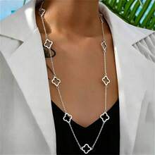 Minimalist Versatile Stainless Steel Hollow Four-Leaf Flower Necklace, Gold Fashion Women's Four-Leaf Flower Pendant Long Sweater Chain - Long Necklace - View 12