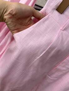 Linen Shirt And Shorts Set (2 Pieces) - Light Pink With Pockets - View 7