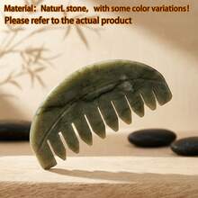 Peine de masaje para el cuero cabelludo de jade y ágata natural - Herramienta de masaje Gua Sha de material pétreo para la cara, el cuello y el Body completo - Verde - Ver 9