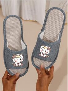 Solid Color Open-Toe Slippers, Linen Material, Unisex, Birthday Gift, Couples, Minimalist Indoor/Outdoor Flat Slip-Resistant Durable Sandals, Fashion Slippers, Home Casual, Summer Slippers - Blue - View 3